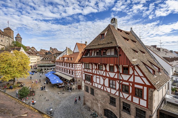 Square at the TiergÃ¤rtnertor with half-timbered houses, Albrecht Dürer House, by the Kaiserburg,