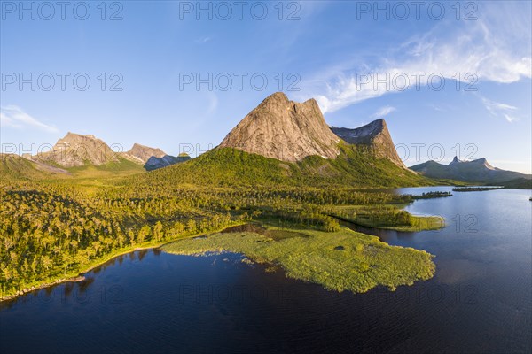 Mount Stortinden with lake, Efjord, Tysfjord, Ofoten, Nordland, Norway, Europe