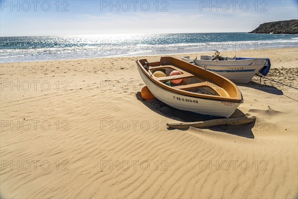 Fishing boats on the beach of Bolonia, Tarifa, Costa de la Luz, Andalucia, Spain, Europe