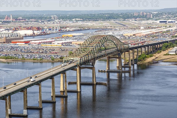 Vincent R. Casciano Memorial Bridge Bridge in Jersey City near New York Aerial view in New Jersey,