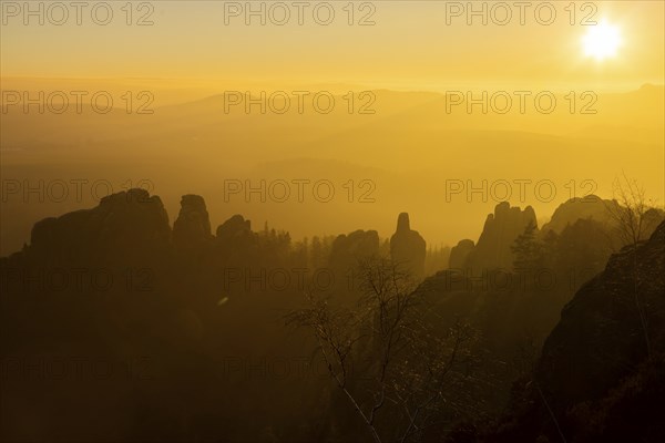 Schrammsteine in Saxon Switzerland, sunset