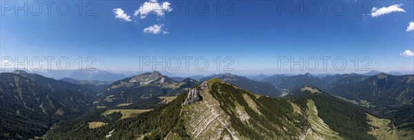 Drone shot, panorama shot, mountain landscape, summit massif of the Regenspitz, Osterhorngruppe,