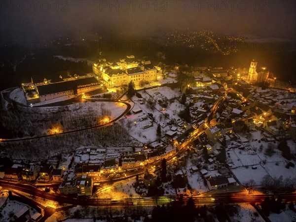 Augustusburg Hunting Lodge, also known as the Crown of the Ore Mountains, on a Winter Evening