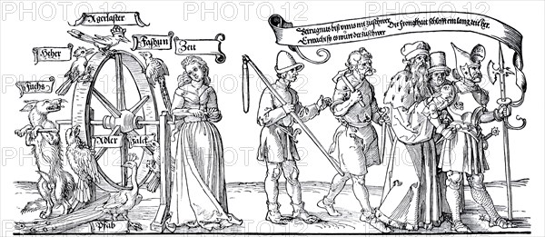 The Tapestry of Michelfeld. Time and a fox turn the wheel of fate, The ignoble birds rule, the