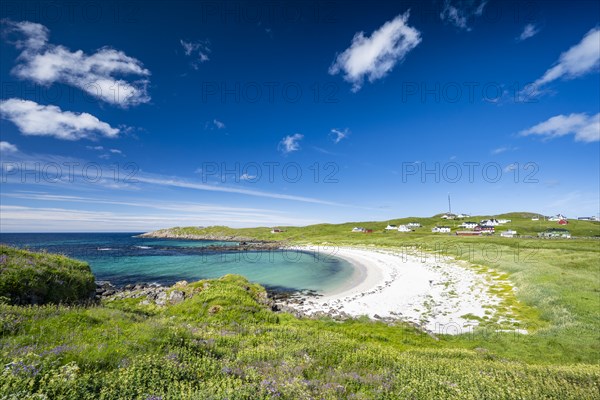 Beach in the fishing village of Hovden, coast, fjords and mountains, Langoya Island, Vesteralen