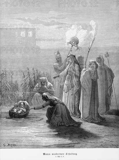 Bible, Moses' miraculous preservation. First Book of Moses, 2, 6, Old Testament, Genesis, Nile,