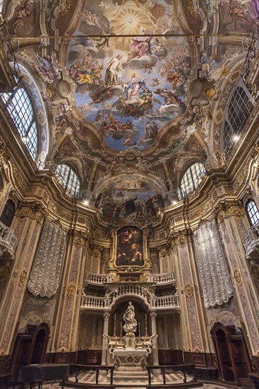 Chancel with vault of the church of San Filippo Neri, built in 1749, Via Lomellini, Genoa, Italy,