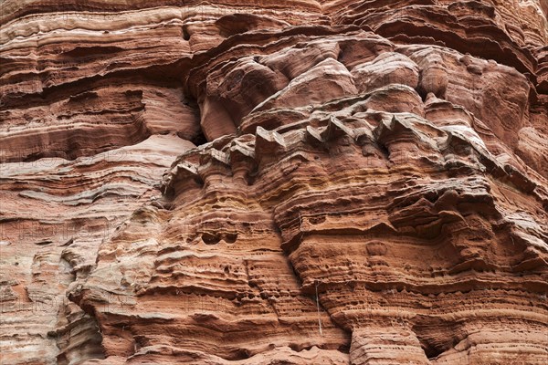 Eroded red sandstone, old castle rock, close-up, natural and cultural monument, Brechenberg near