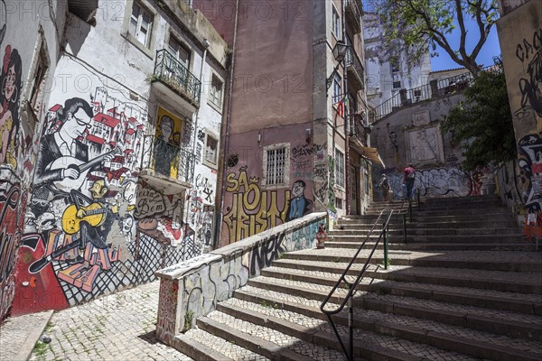Wall painting, street art, graffiti, Escadinhas de Sao Cristovao, historic centre, Lisbon,