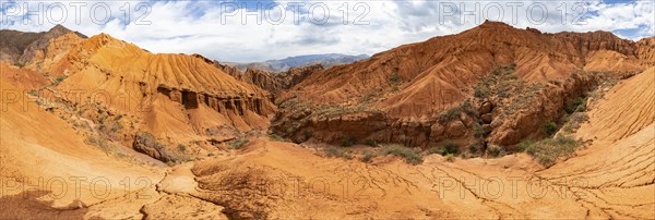 Panorama, Eroded mountain landscape with sandstone cliffs, Canyon with red and orange rock