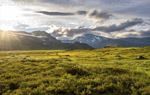 Barren mountain landscape at sunset, Fjell, Oystre Slidre, Jotunheimen National Park, Norway,