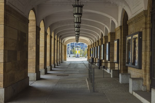 Arcades of the Schauspielhaus Dresden. Dresden Corona time, the otherwise lively city centre of