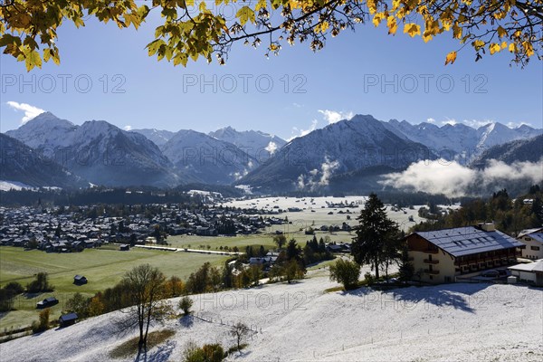 View of Oberstdorf and the AllgÃ¤u Alps from the AllgÃ¤uer Bergbad, OberallgÃ¤u, Bavaria, Germany,