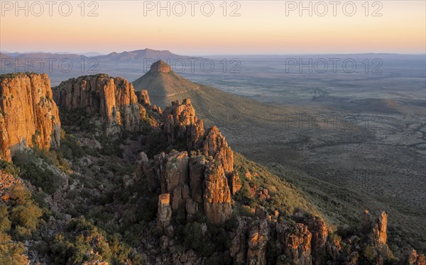 View of the Valley of Desolation at sunset, eroded rock needles made of dolorite, Camdeboo National