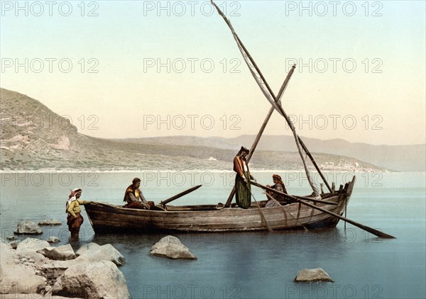 Fisherman am See Genezareth, Gennesaret, Gennessaret, Sea of Galilee, Israel, ca. 1890, Historic,