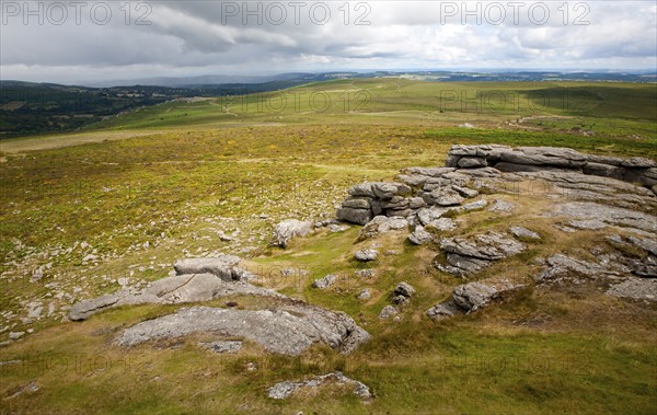 Upland granite landscape near Haytor, Dartmoor national park, Devon, England, UK