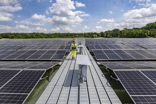 Germany's largest floating solar power plant on the Silbersee III, a quarry pond no longer used for