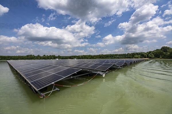 Germany's largest floating solar power plant on the Silbersee III, a quarry pond no longer used for