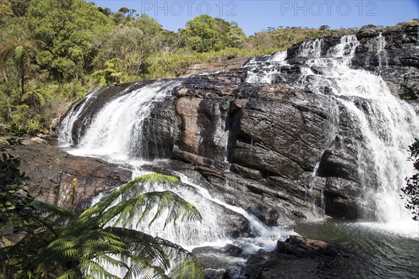 Baker's Falls waterfall, Horton Plains National Park, Central Province, Sri Lanka, Asia