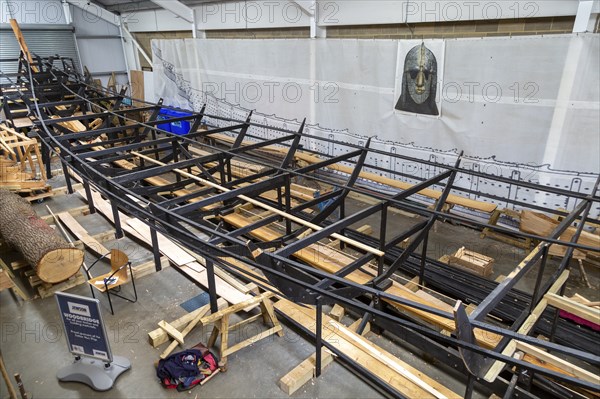 Boatbuilding workshop, Anglo-Saxon replica ship projext, The Longshed, Woodbridge, Sufolk, England,