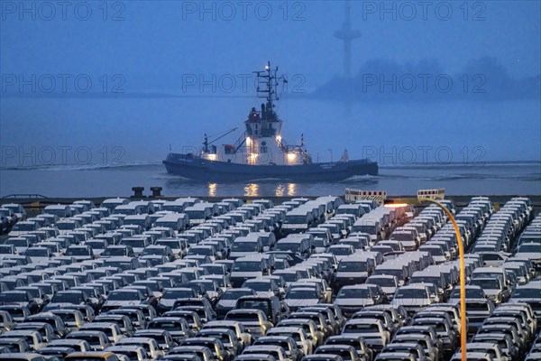 Parking space for import vehicles, hundreds of Hyundai Ioniq, electric cars, waiting for onward