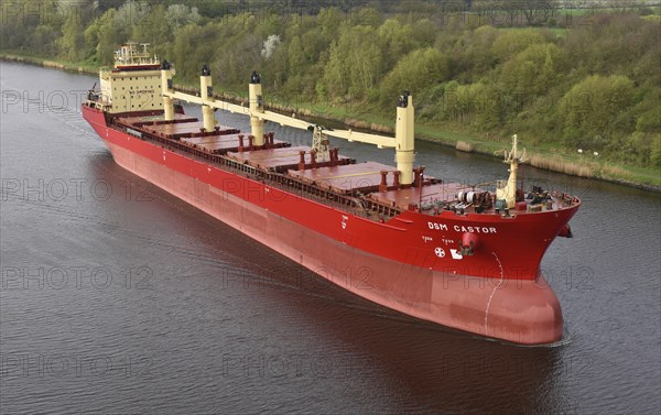 Cargo ship DSM Castor travelling through the Kiel Canal, Kiel Canal, Schleswig-Holstein, Germany,