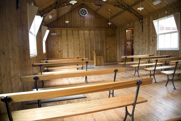 Inside wooden tabernacle chapel, Museum of East Anglian Life, Stowmarket, Suffolk, England, UK now