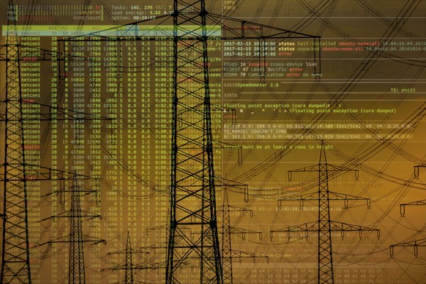 Symbolic image Critical infrastructure, blackout risk, cyberterrorism, extra-high-voltage lines,