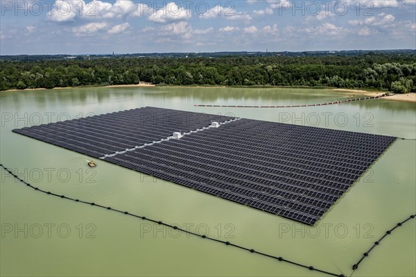 Germany's largest floating solar power plant on the Silbersee III, a quarry pond no longer used for