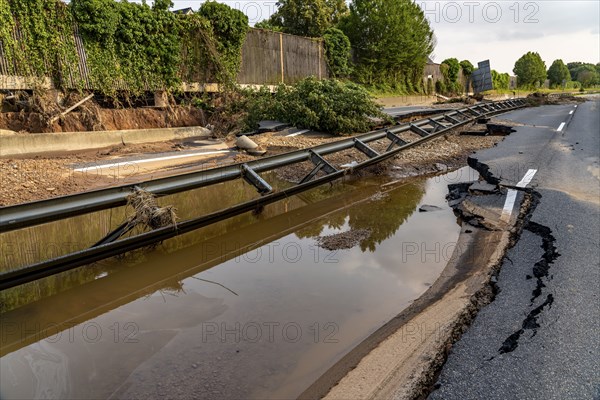 Flood on the Erft, here the federal road B265 destroyed by the water, Erftstadt, North