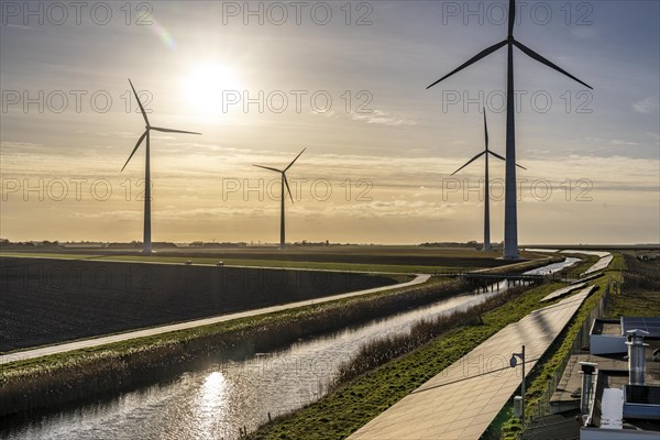 Solar park on the Slaperdijk dyke near the Eemshaven, test project, 17, 000 solar modules were