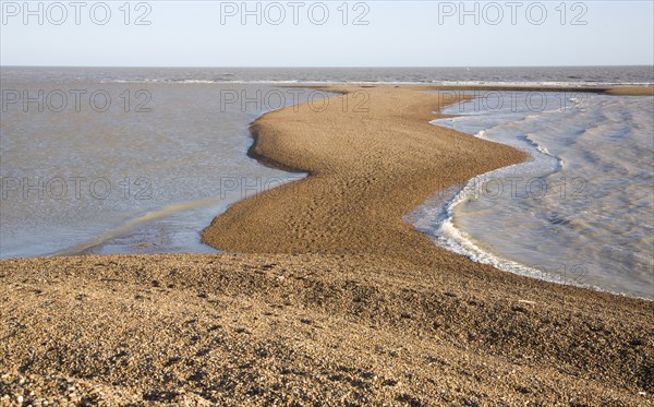 Temporary shingle spit perpendicular to coast formed by strong southerly winds, Shingle Street,