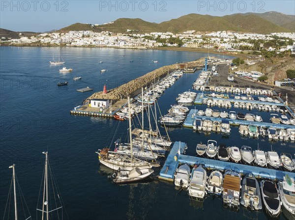 The marina of San José. Aerial view. Drone shot. Nature Reserve Cabo de Gata-Nijar, AlmerÃ­a