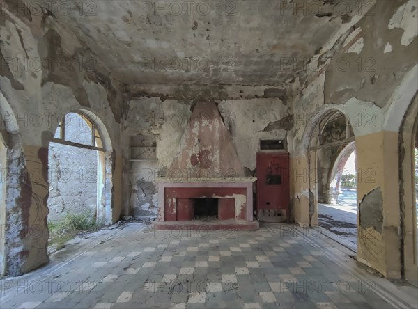 Ruined arcade building, Eleousa, Lost Place, Rhodes, Greece, Europe