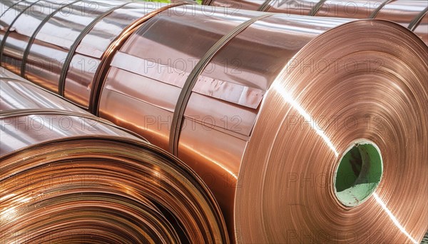 Material, metal, copper, copper sheet on a roll in a production plant