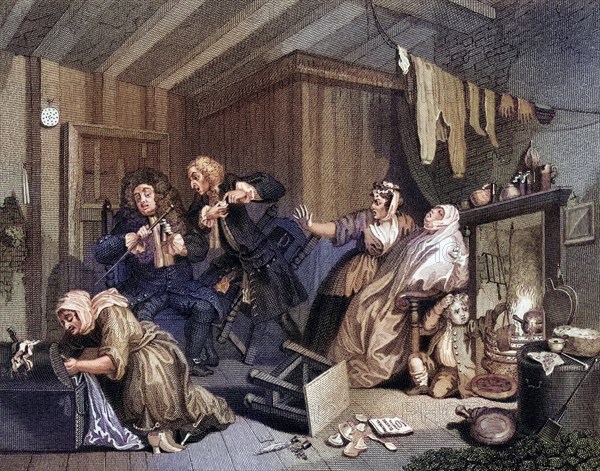 The Harlots Progress Expires while the doctors are disputing From the original picture by Hogarth