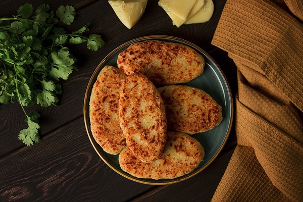 Chvishtari, corn flour tortillas with cheese, pastries, Georgian cuisine, Mchadi, homemade, top