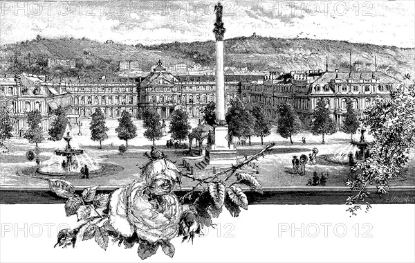 Residential Palace and Jubilee Column in Stuttgart, Germany, in 1892, Historical, digital