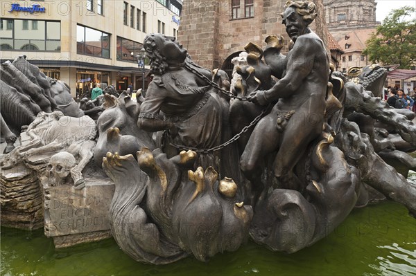 Detailed view of the fountain Das Ehekarussell by sculptor Jürgen Weber, erected in 1984, also