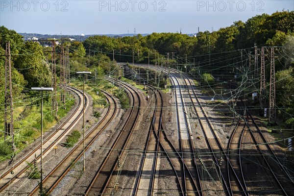 Tracks in front of Essen Central Station, 7 parallel railway lines, North Rhine-Westphalia,