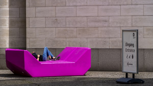 Plastic furniture in pink in front of the German Historical Museum, Berlin, Germany, Europe