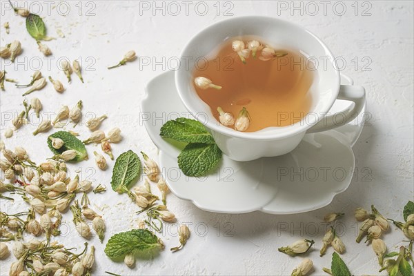 Jasmine Tea, drink, Jasmine flowers, dry, herbal, tea, top view, no people