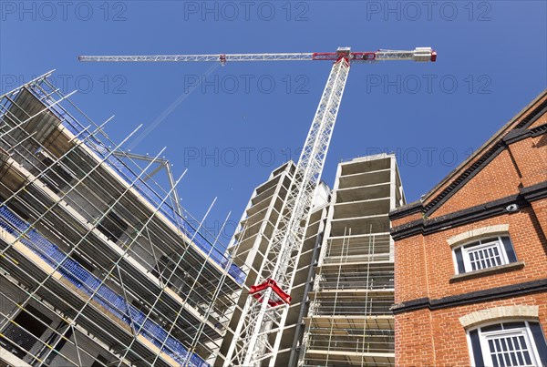 Tall crane at construction site of the 'Wine Rack' building, Waterfont, Wet Dock, Ipswich, Suffolk,