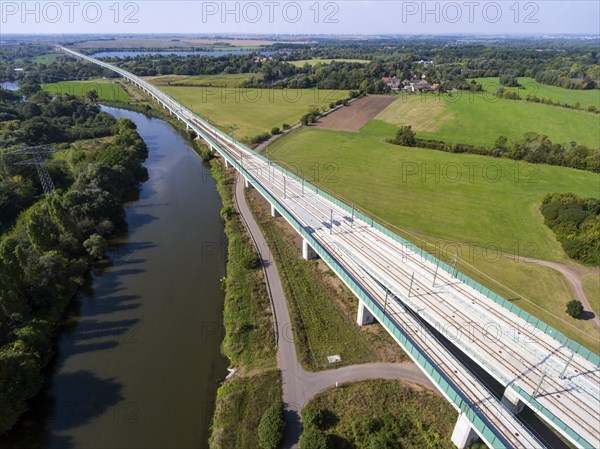 Aerial view of the approximately six-kilometre-long Saale Elster Valley Bridge near Halle, the