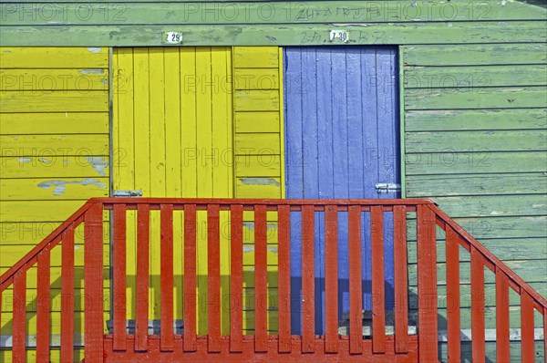 Colourful changing cabins on the beach at St. James near Muizenberg, Falsebay, Somerset West, South