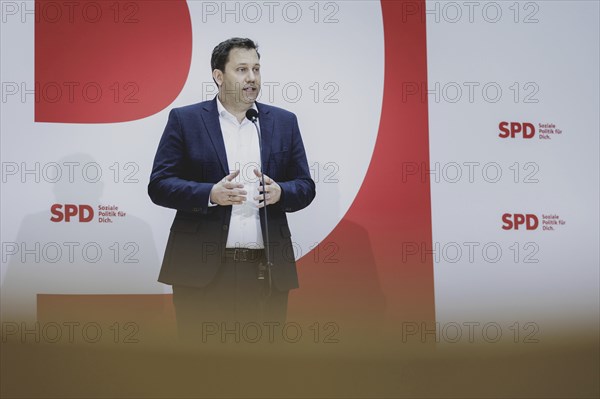 Lars Klingbeil, SPD party chairman, speaks to the press at the kick-off meeting of the SPD party