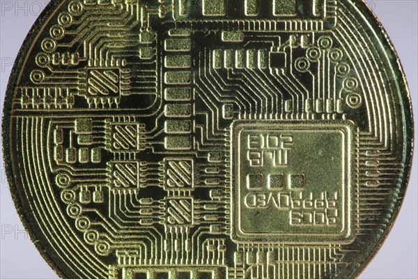Bitcoin, cryptocurrency, symbol coin, reverse side, blockchain, optical placeholder for the digital
