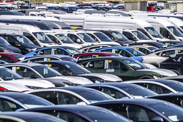 Storage area for new cars in the port of Vlissingen-Oost, vehicles are temporarily stored on over