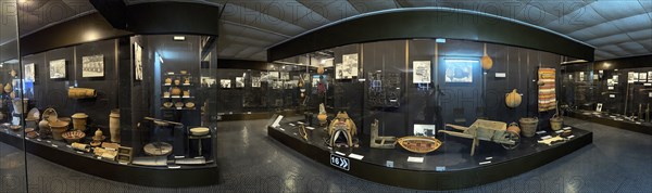 Panoramic view Panoramic view of several showcases with exhibits on traditional labour life in past