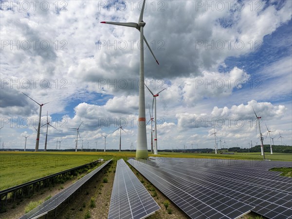 Wind farm near Marsberg, photovoltaic system, utilisation of land for renewable energies,